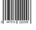 Barcode Image for UPC code 0447010222006